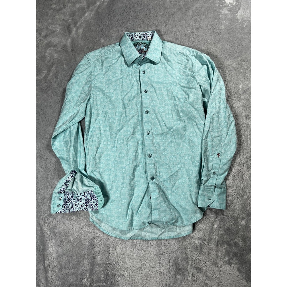 Robert Graham Shirt Size Small Teal Blue lace Classic Fit Button Up Flip Cuff